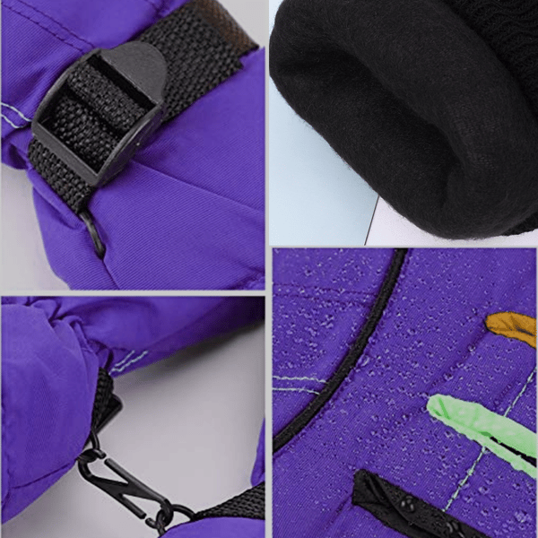 Vattentäta, tjocka, varma och vindtäta vinterhandskar för barn Purple