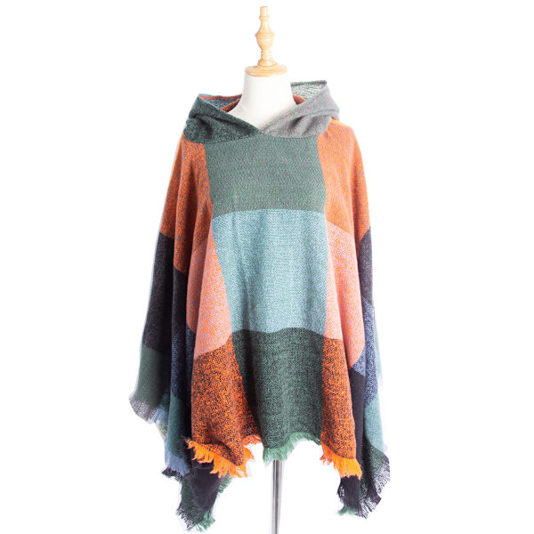 Dame Plaid Hetteskjerf Kappe Teppe Poncho Hetteskjerf