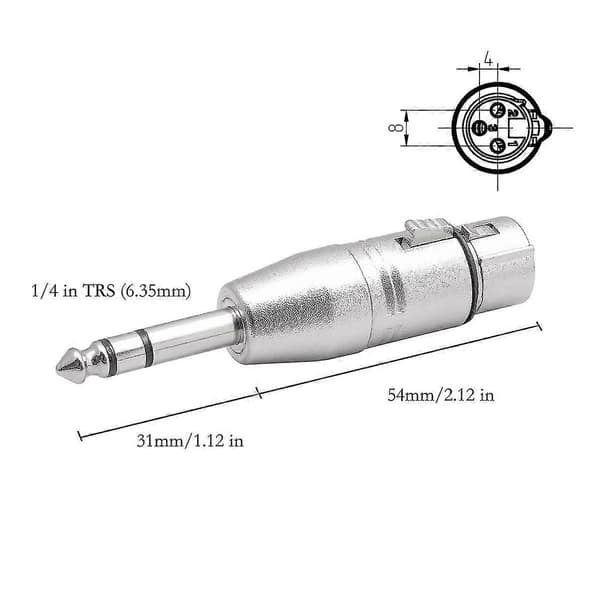 4-pak XLR hun til 6,35 mm adapter, balanceret XLR hun til 6,35 mm han mikrofonadapter