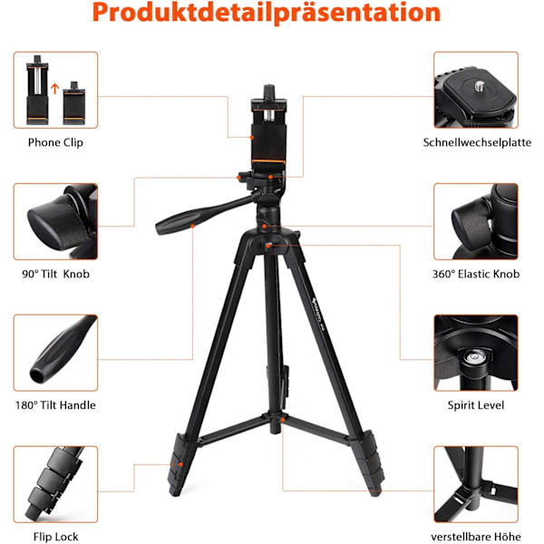 Smartphone Stativ, Utdragbart till Bred Höjd med 360° Roterbart Panoramahuvud för Sömlös Fotografering, Garanterad Stabilitet och Lastkapacitet