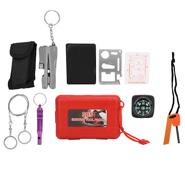Utomhus överlevnad nödutrustning kit camping vandring självhjälp verktyg låda pack