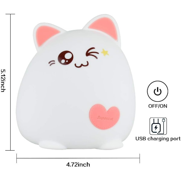 Bedårande Söt Kattlampa, BPA-fri, Portabel 7 Färger LED Silikon Liten Kattlampa Fjärrkontroll, Tryckkontroll för Bebisar Barn Pojkar Flickor Födelsedag