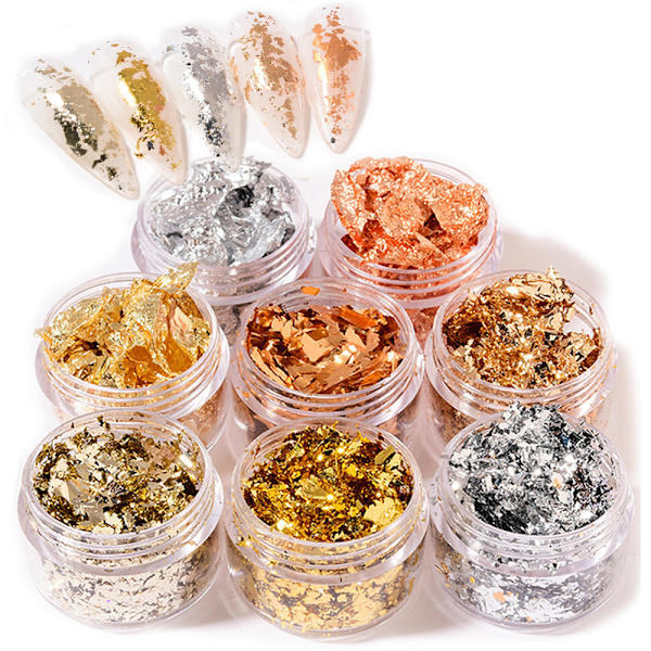 Folie Nail Art Set, 8-pack nageltillbehör för folieöverföring, nagelpailleter för dekoration, fling- och spegeleffekt