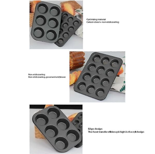 Slippbelegg Rund Muffinsform Muffinsbrett Karbonstål Bakeform Pudding Bakeutstyr Kakeform (l)