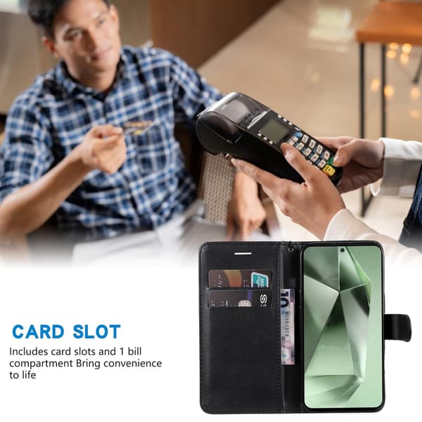 Læder Wallet Case til Samsung S22 (3 Kort) - ALLE FARVER Sort