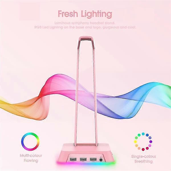 Rgb Gaming Hodetelefonstativ Datamaskin Headset Skrivebordsdisplayholder Lysende Logo Med 3 Usb Og 3.5