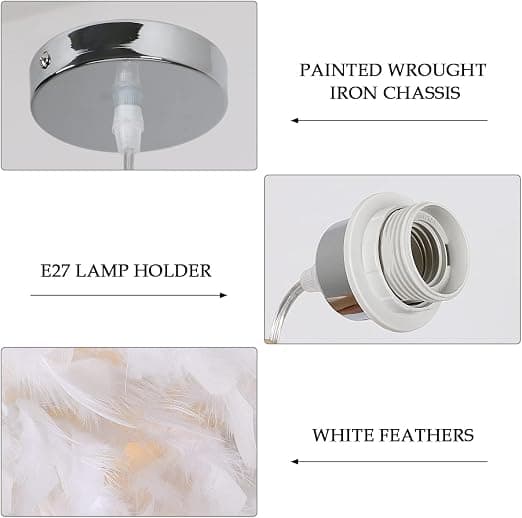 Hvid Fjer Pendel Lampe, Moderne Kugleformet Lysekrone