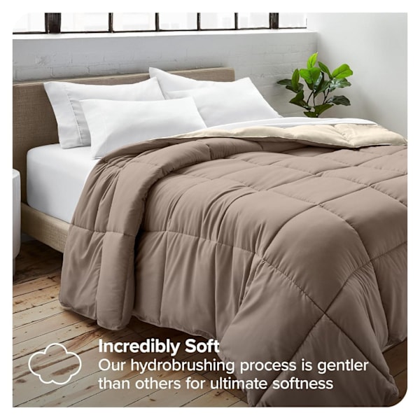 Taupe/Sand Vändbart Ultra-Mjukt Täcke med Dunalternativ, King/Cal King