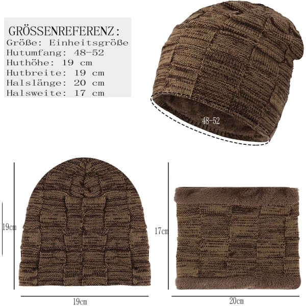 Løs og komfortabel strikket beanie-stil vinterlue og skjerfsett, varm med tykt fleecefôr for menn og kvinner