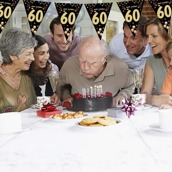 60-årsdagsfestdekoration Svart Guld Flaggband Triangel Flagg