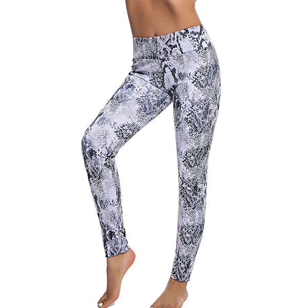 Träningsleggings för kvinnor, snabbtorkande smala byxor, tryckta sportshorts (Vit M)