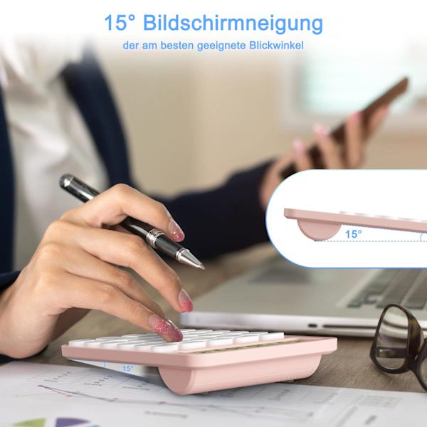 12-numeroinen laskinkone kouluun, pöytäkoon 16 x 11 cm, suuret painikkeet, helppokäyttöinen LCD-näyttö, 15° kalteva näyttö lapsille
