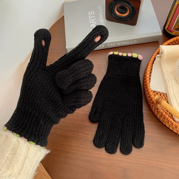 Dame Vinterhandsker 1 Par Farve Elastisk Fortykkede Bløde Plys Varme Vindtætte black