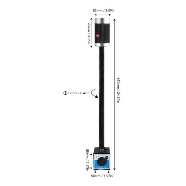 Magnetisk arbeidslys 9W 24V LED Fleksibel svanehals Rustfri aluminium Magnetisk base Svanehals arbeidslys for industri