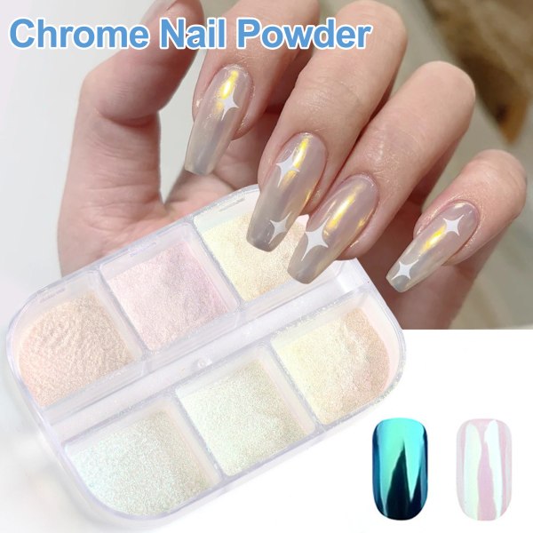 2 lådor White Pearl Chrome Nail Powder - Transparent Clear Ice Shimmer Chrome Pigment Pulver för naglar, glaserade munkinspirerade naglar Spegeleffekt