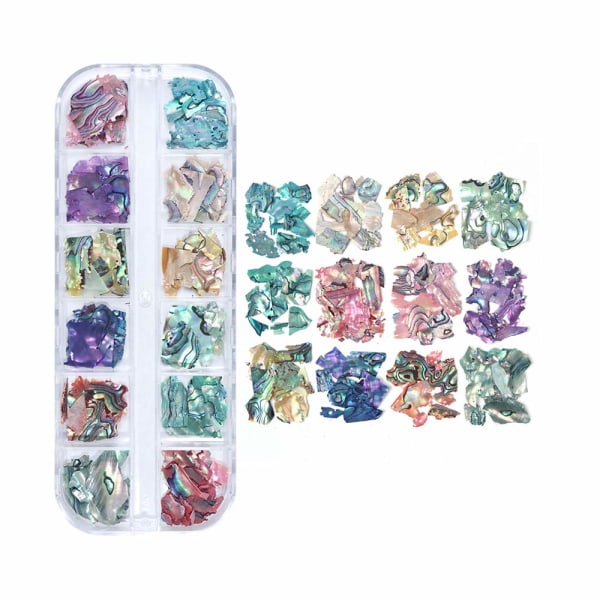 12 färger Nail Art Holografisk Glitter Shell Paljetter Iriserande sjöjungfruflingor Sticker Manikyr Nail Art Supplies BY