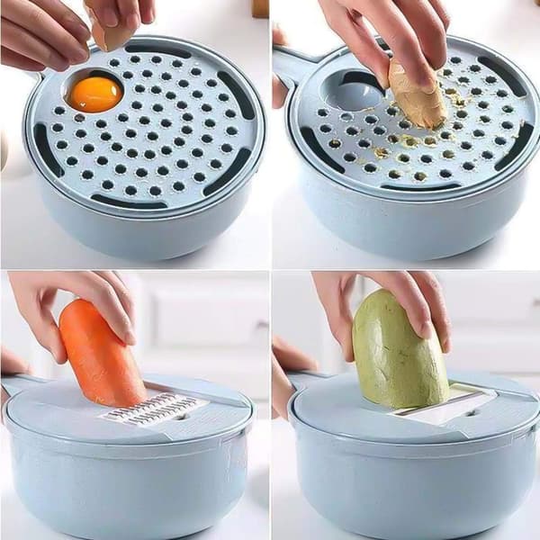 9 i 1 Grønnsakskutter Multifunksjonell Kjøkkenhjelp Eggseparator Rivejern Kutter Hakker for Frukt Grønnsaker Løk Poteter