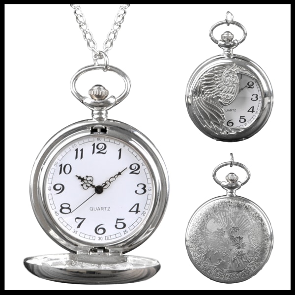 Klassisk kvarts watch, klassiskt skulpterad Fob watch, siffror Antik silver med kedja, män Kvinnor Fickklockor Hänge Present för