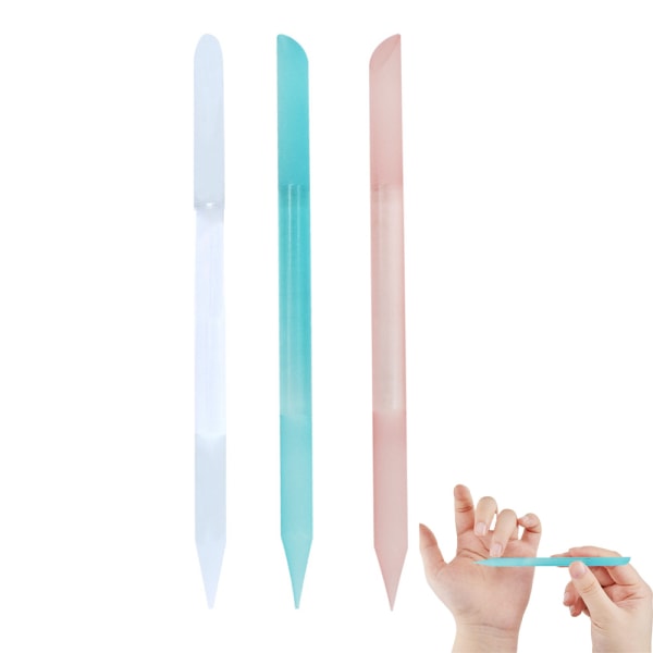 Glas Nagelbandstryckare Set Nagelbandsborttagare Glasnagelfil Dubbla ändar manikyr Pedikyrverktyg för naglar och nagelbandsvård Transparent + light Blue + Pink
