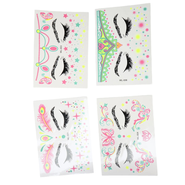8 st Självhäftande Ansiktsstickers Glitter, Festival Ansiktsstickers Tatuering Stickers Set, Ädelstenar Glitter Rave Party Kropp Temporära Tatueringar för Ögon Ansikte