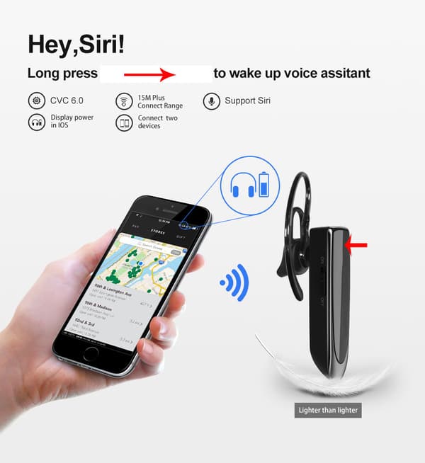 Håndfrit Bluetooth Headset, Trådløst Bluetooth Headset med Mikrofon