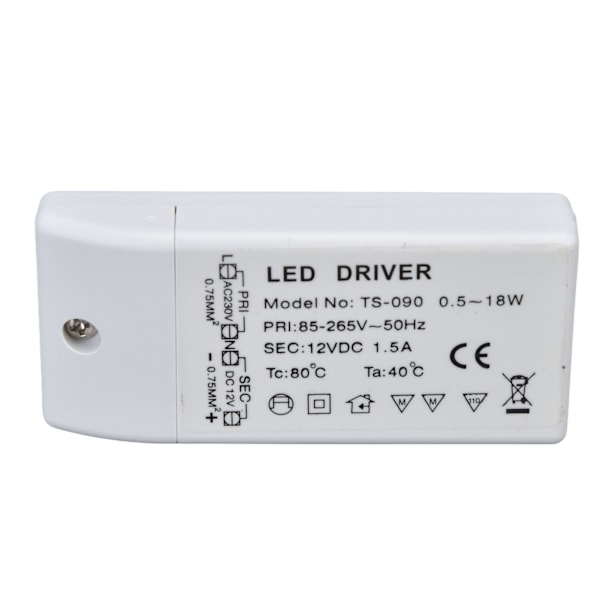 LED-transformator 18W 12VDC 1,5A Konstant Strøm LED-driver for Skaplys DIY Lampe AC 85‑265V