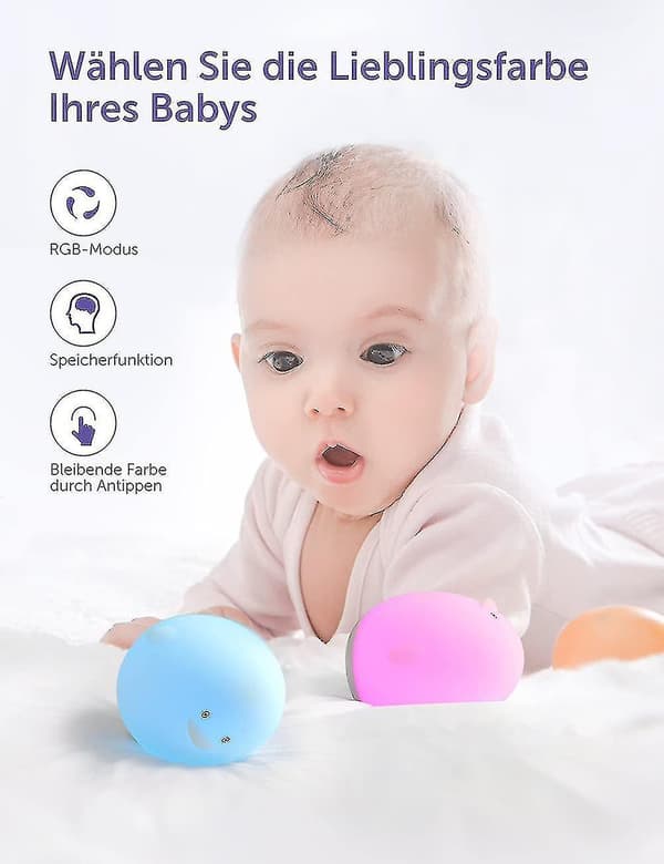 RGB silikone pingvin natlampe til børn, USB-genopladelig, touch-styring, dæmpbar med timer, (hvid)
