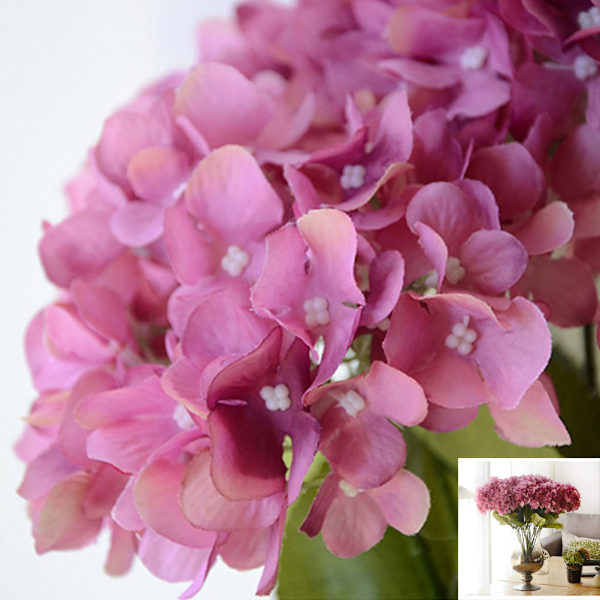 5 Huvuden Hortensia Vacker Konstgjord Blombukett Hem