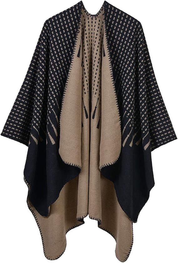 Dam Poncho Ull Vinter Oversize Filt Sjal Extra Stor Kn