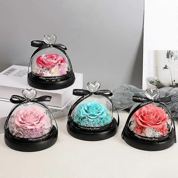 Evige Blomster I Hjerte Glas Kuppel Med Led Lys Evigt Bevarede Valentins Bryllupsgaver Til Kvinder