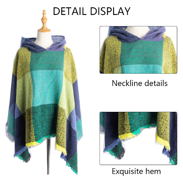 Naisten Ruudullinen Hupparihuivi Cape Shawl Poncho
