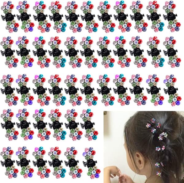Mini Hårklämmor, 48 st Små Blommiga Hårklämmor Färgglada Hårklämmor