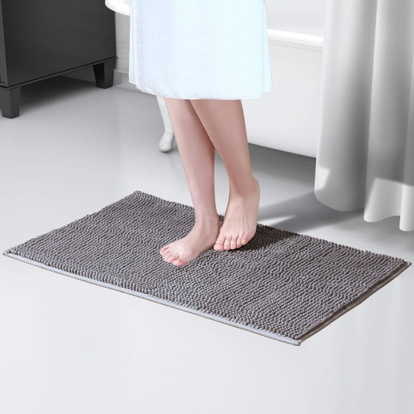 Halkskyddad badrumsmatta 50x80cm mikrofiber chenillematta för badrum grå