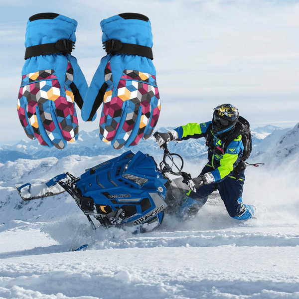 Vinter utomhus ridning motorcykel blommig sömnad halkfria varma vinter kalla skidhandskar Blue
