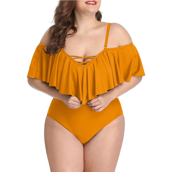 Plus Size Off Shoulder Badedragt til Kvinder med Mavekontrol