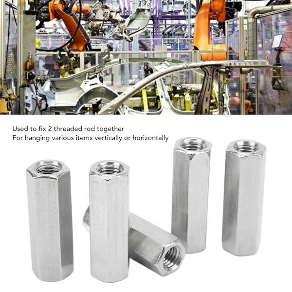 5 kpl Kuusiokoloinen Kytkentämutteri M12x1.75 L60mm 304 Ruostumaton Teräs Kuusiokoloinen Kytkentämutterit Kierteitetyn Tangon Liitin