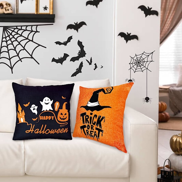 Dekorativa Halloween Kuddfodral för Soffa Säng, Klassiska Halloween Mönster Linne Material, Bred Användning Dekor för Inomhus Utomhus, Bekväma