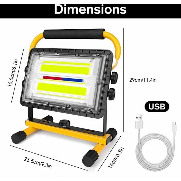 Genopladelig LED arbejdslampe 60W 5000LM Byggeplads Projektor IP65 Vandafvisende Udendørslampe