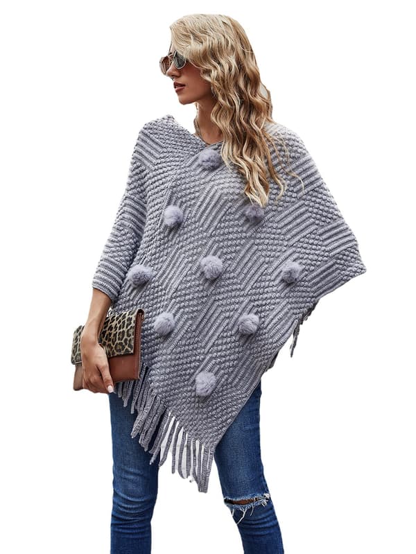 Grå, oversized blød Pashmina sjal cape sweater til kvinder - cashme