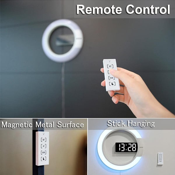 LED Veggklokke, Fjernkontroll Digital Veggklokke Kreativ LED M