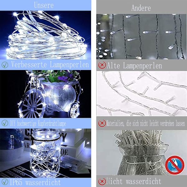 LED Gardinljusslinga, Kontroller & Timerfunktion, Väderbeständig och Bred Användning för Hem, Kontor och Utomhusdekor (Kallvitt, 3m x 3m)