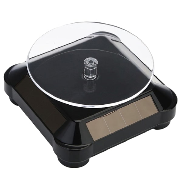 Solcelled Display Stativ Drejeskive, Batteri Dobbelt Brugt Roterende Display til Smykker Spinner Ur Hobby Samling Hylde - Sort