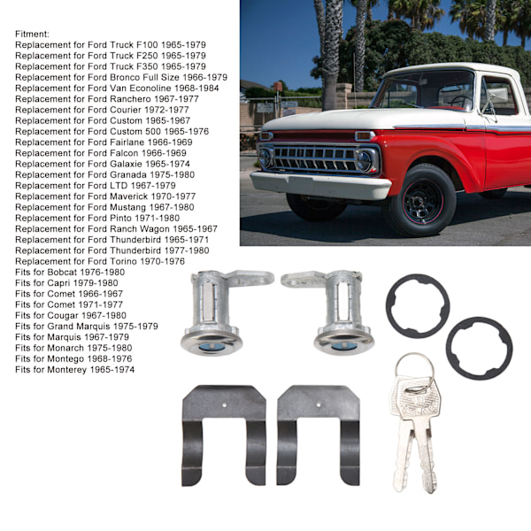 2-pack Dörrlåscylinder 5070001 Stöldskydd med Nycklar Bil Tändningslås Ersättning för Ford Truck F100 F250 F350