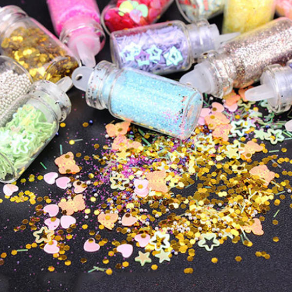 48 Flaskor/Box DIY Nagelharts Glitter Paljetter Kristall UV Epoxi Smycken Tillverkning Form Fyllmedel 3D Nagelkonst Tips Dekoration(Flerfärgad)