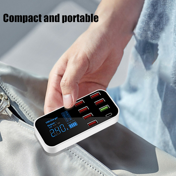 A9S+ 8 Portin Auton Latauslaite 40W Nopea Lataus QC 3.0 USB C Useita USB Latausasemia LCD-näytöllä Autolle Useille Laitteille