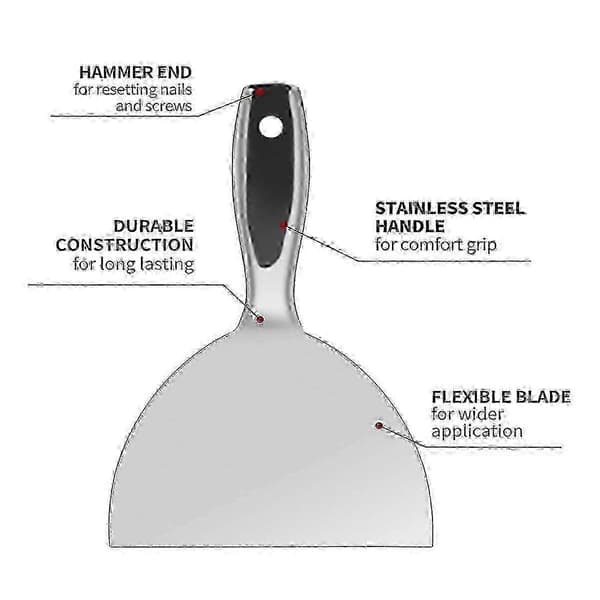 Spackel 6 tum, spackelspade i rostfritt stål i ett stycke för gipsfinish, polerat blad Silver