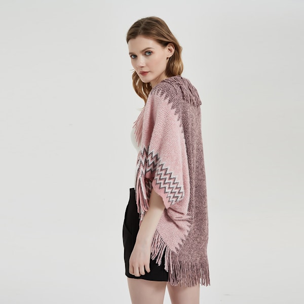 Dam varm sjal wrap öppen framsida poncho cape färgblock
