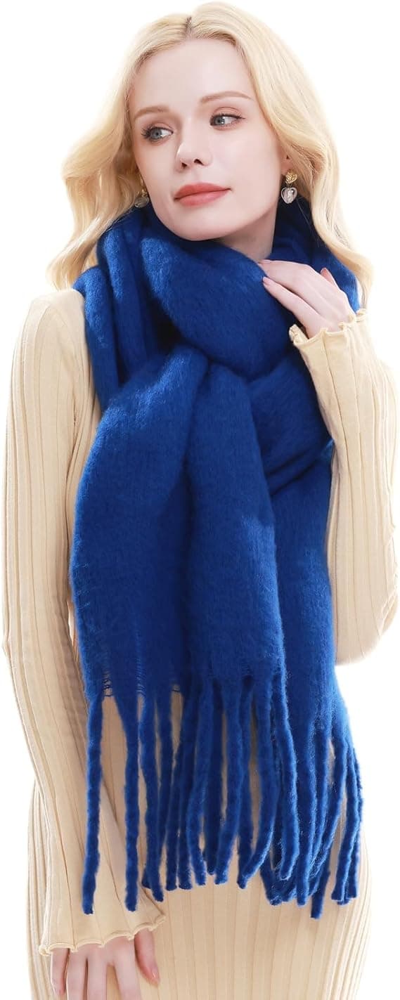Stort Skjerf for Kvinner Vinter Varmt Tykt Skjerf Oversized Teppe Skjerf LT01 Blue