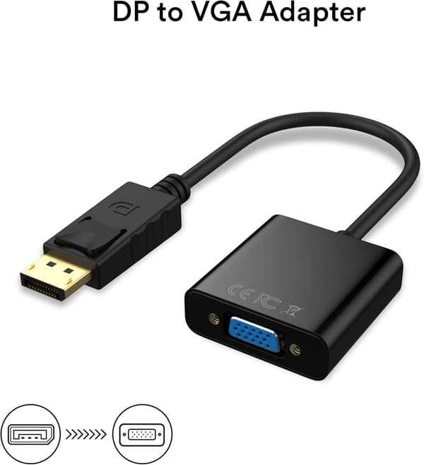 1080P(Musta) DP - VGA-sovitin, kullattu DisplayPort - VGA Co