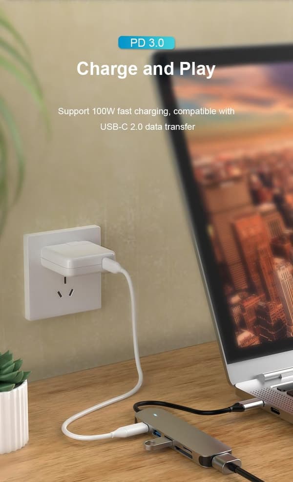 USB C HDMI-hubb, Ms Lula 6-i-1 USB C-hubbadapter med 4K vid 30 Hz
